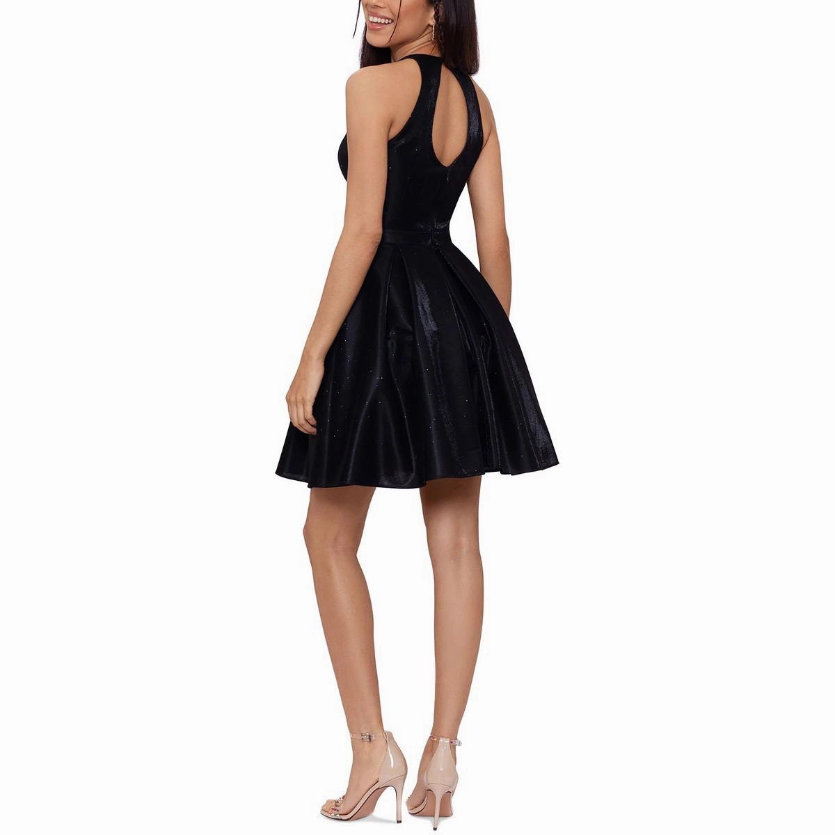 Womens Shimmer Sleeveless Fit & Flare Dress