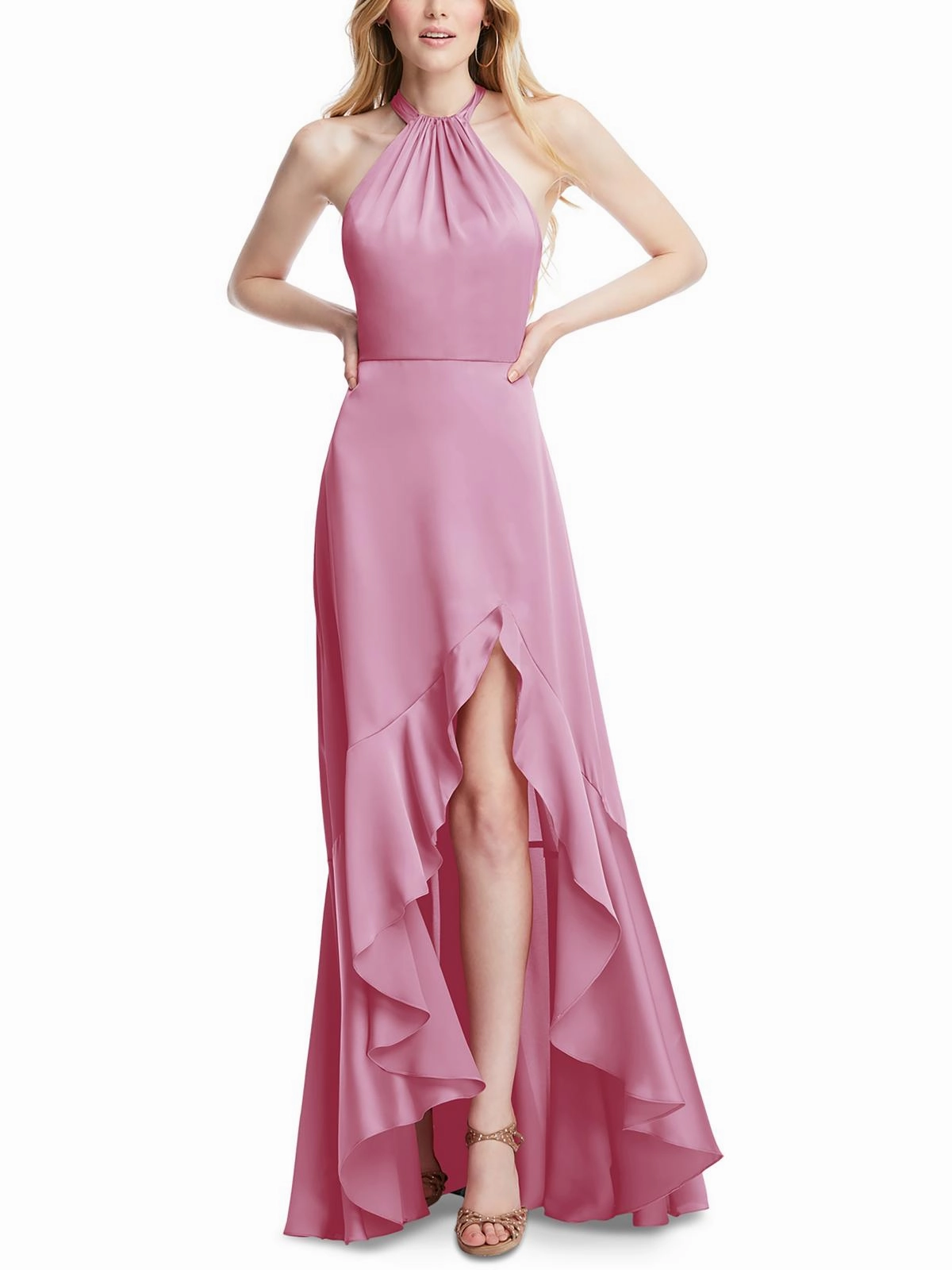 Womens Slit Polyester Halter Dress