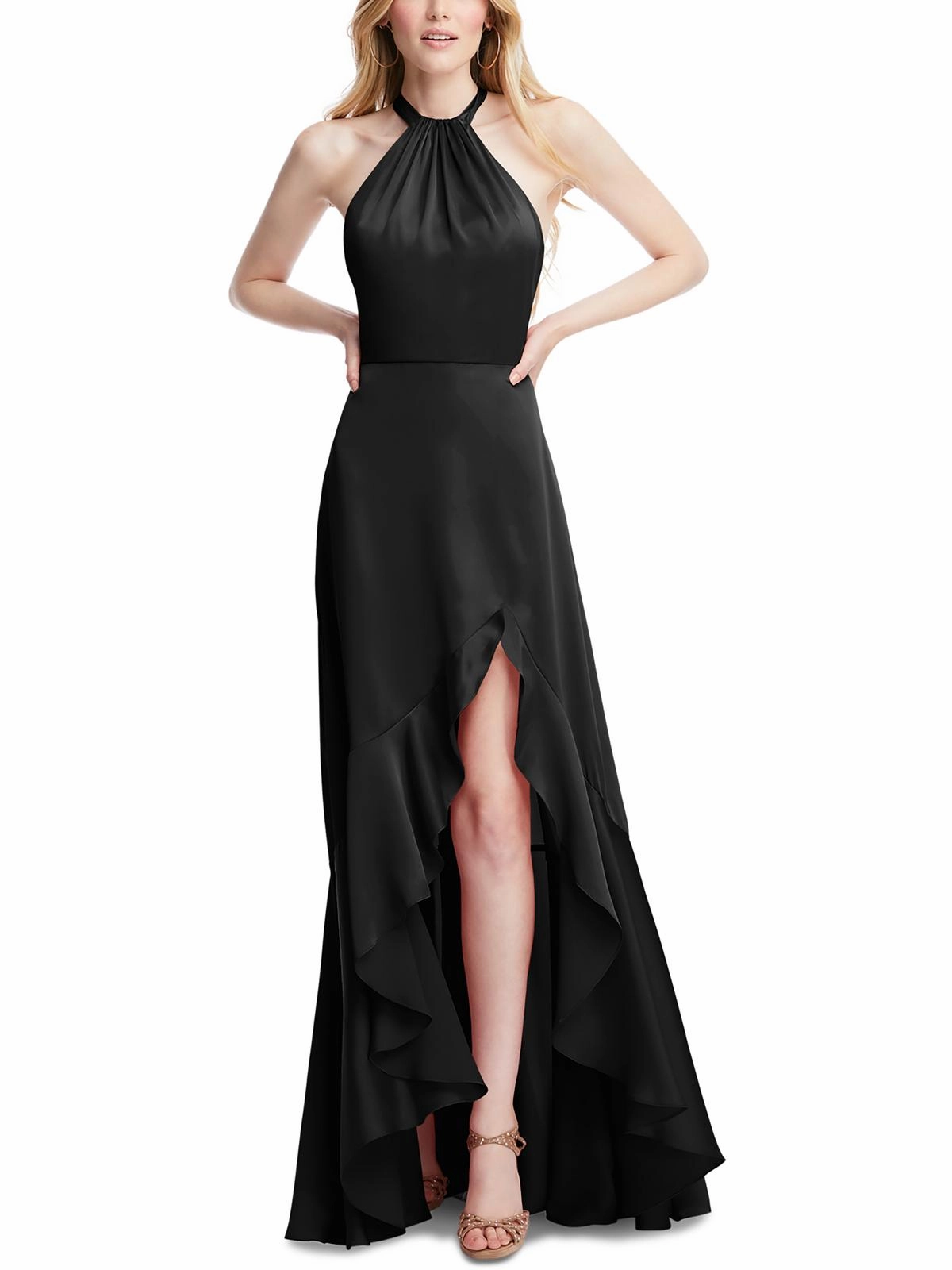 Womens Slit Polyester Halter Dress
