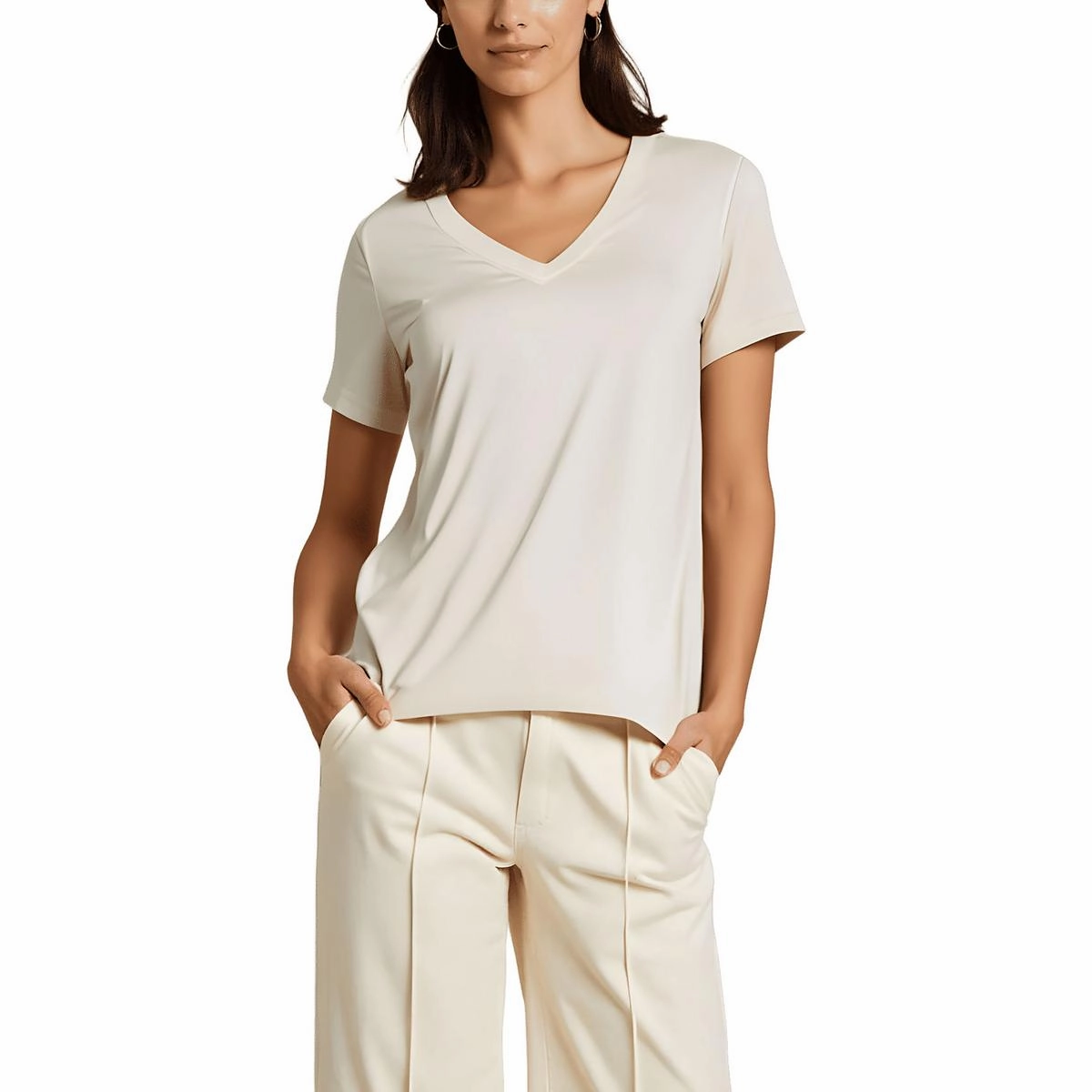 Womens Solid Cotton Pullover Top