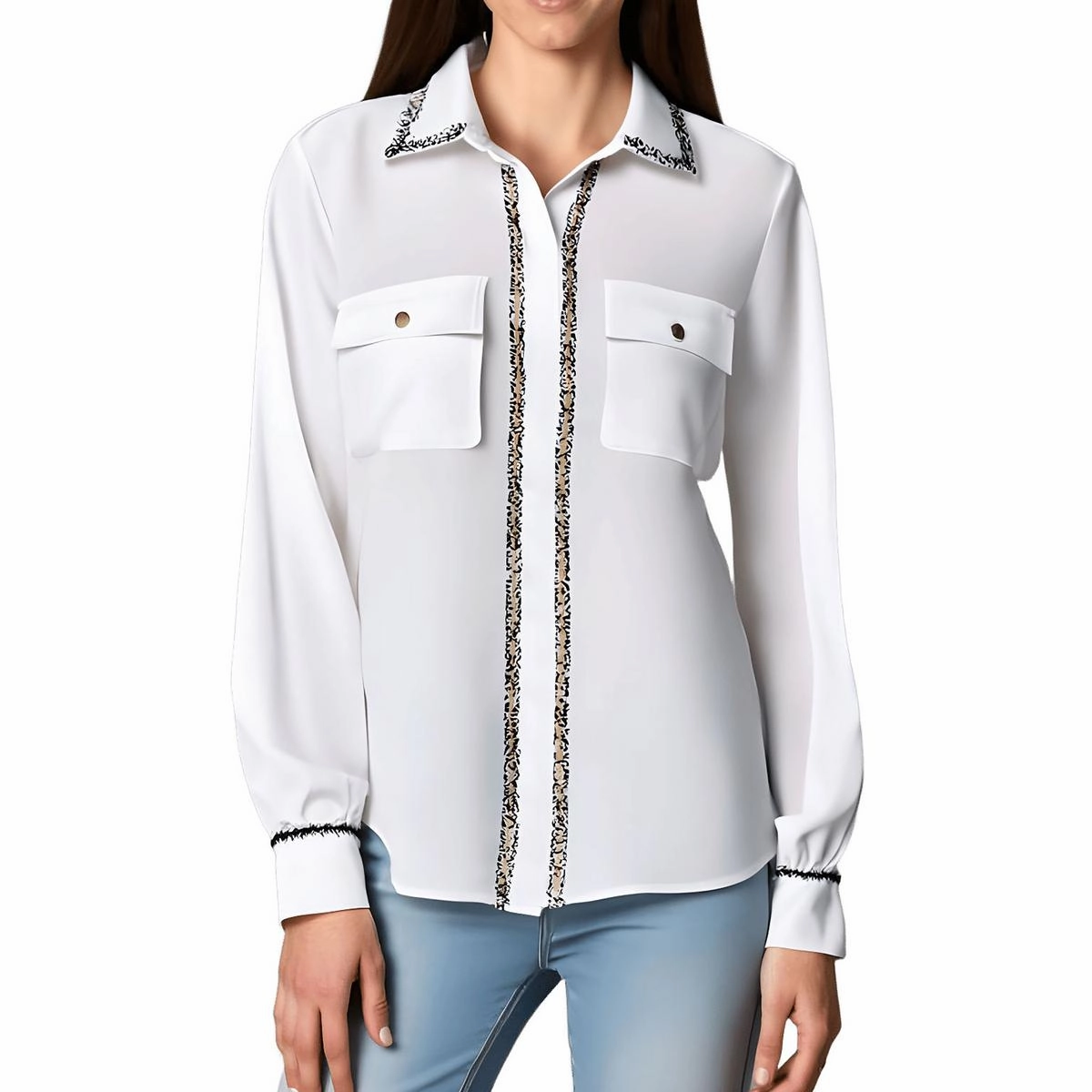Womens Solid Polyester Button-Down Top