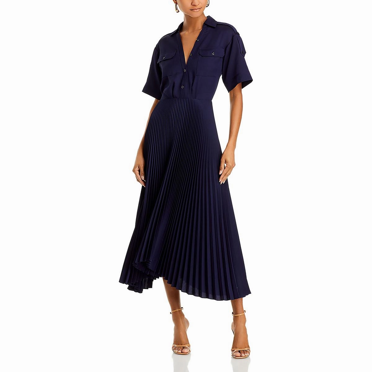 Womens Solid Polyester Midi Dress
