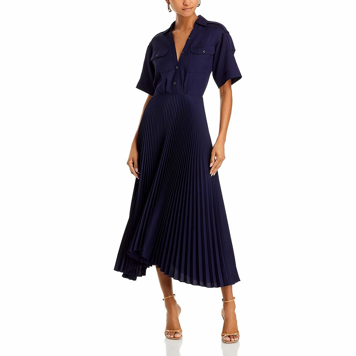 Womens Solid Polyester Midi Dress