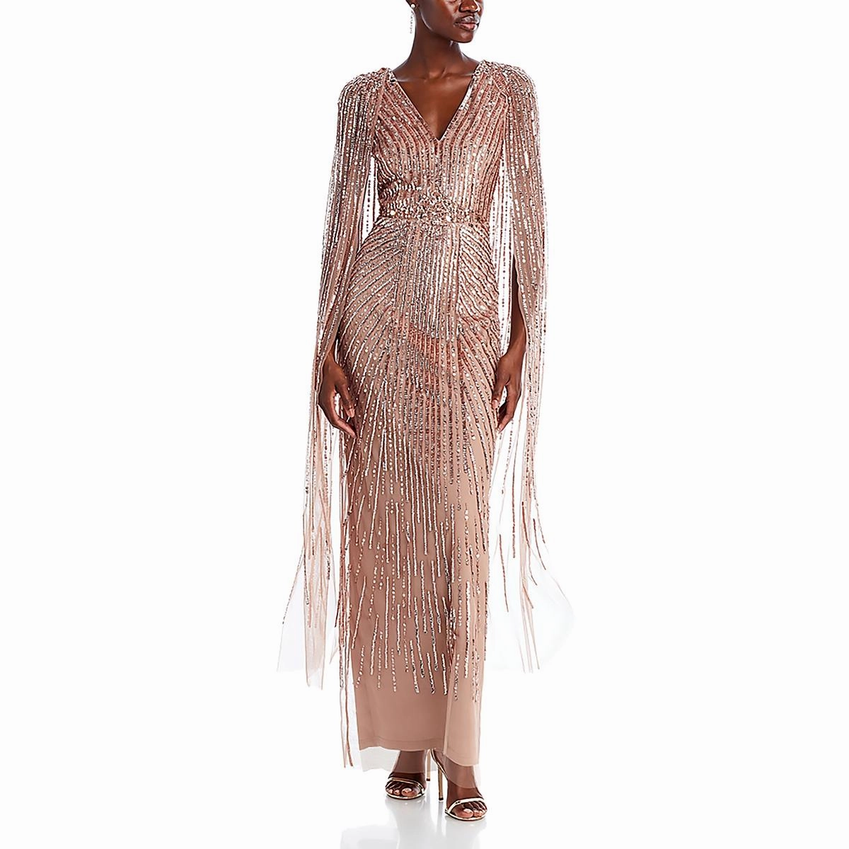 Womens V-Neck Cape Evening Dress
