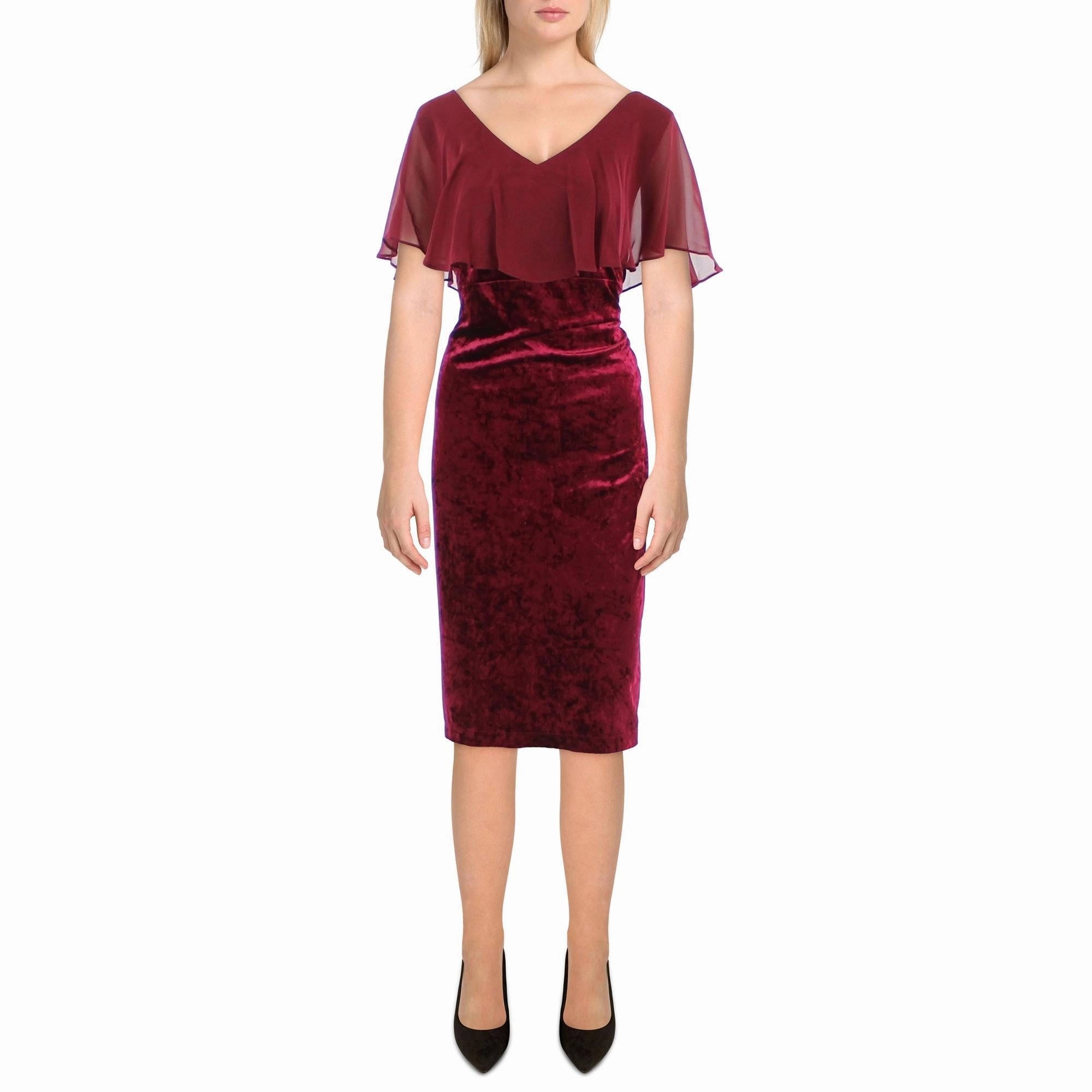 Womens Velvet Chiffon Cocktail and Party Dress