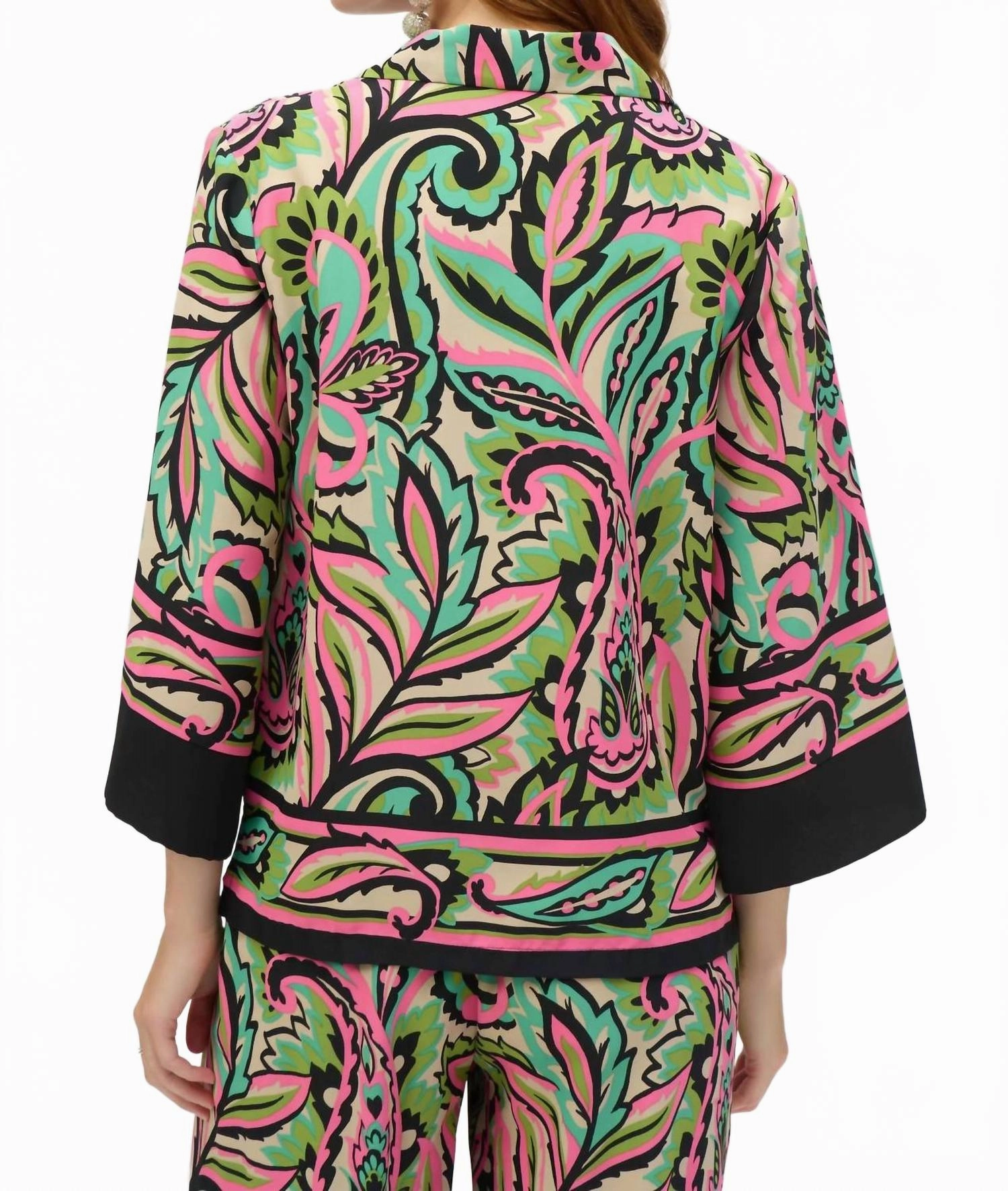Woven Paisley Print Boxy Top In Black/multi