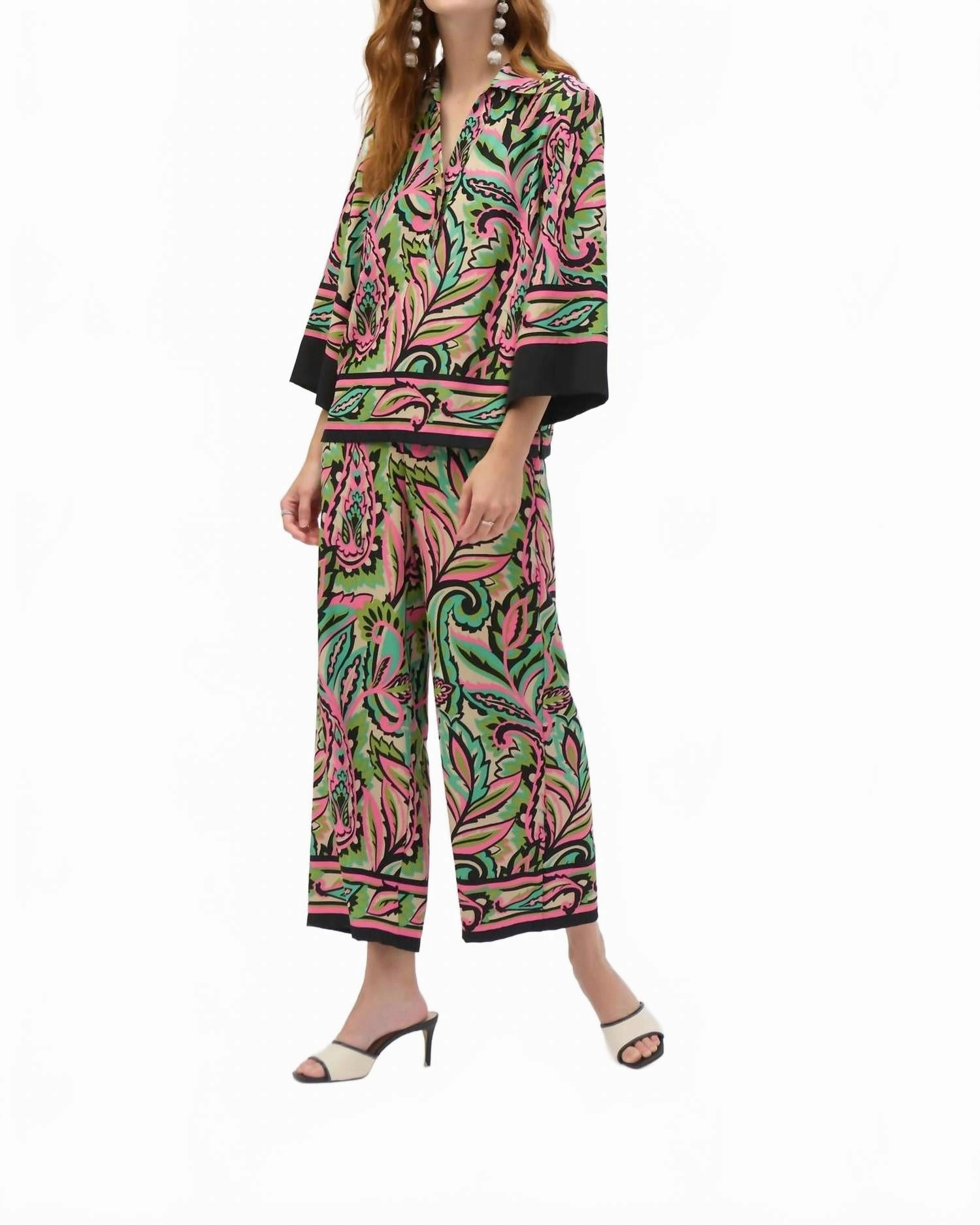 Woven Paisley Print Boxy Top In Black/multi