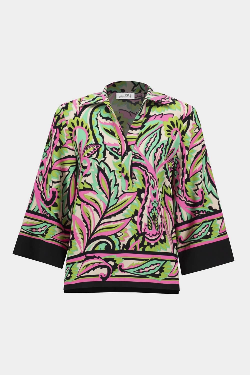 Woven Paisley Print Boxy Top In Black/multi