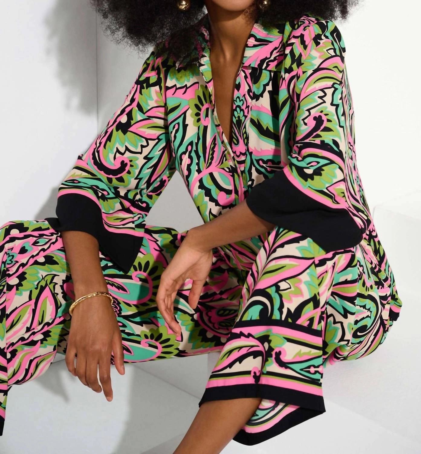 Woven Paisley Print Boxy Top In Black/multi