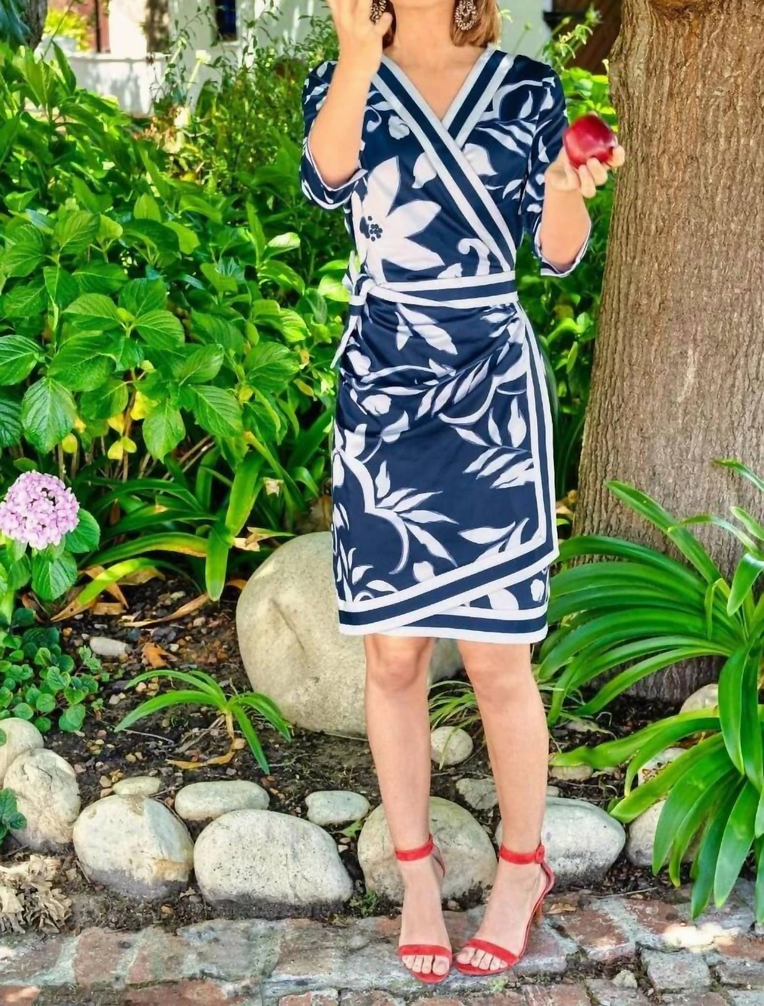 Wrap Me Up Dress - Full Bloom In Navy Blue