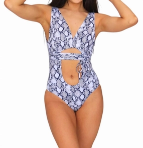 Written In The Sand One-Piece Swimsuit In Grey/white Swim Womens - retro swimwear outlet