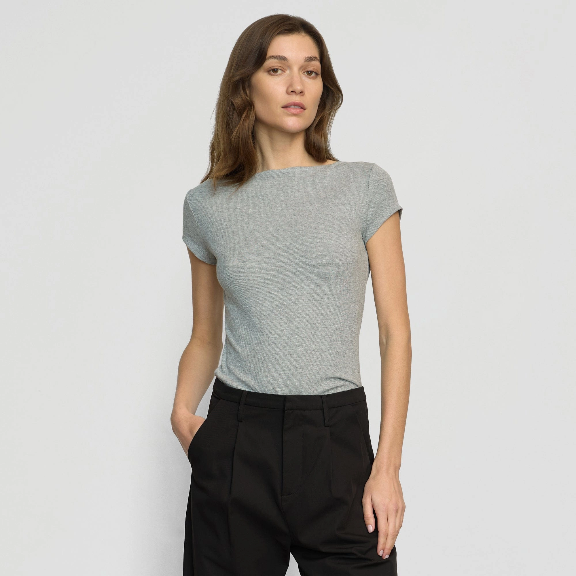 Zayna Ribbed Cap-Sleeve Tee