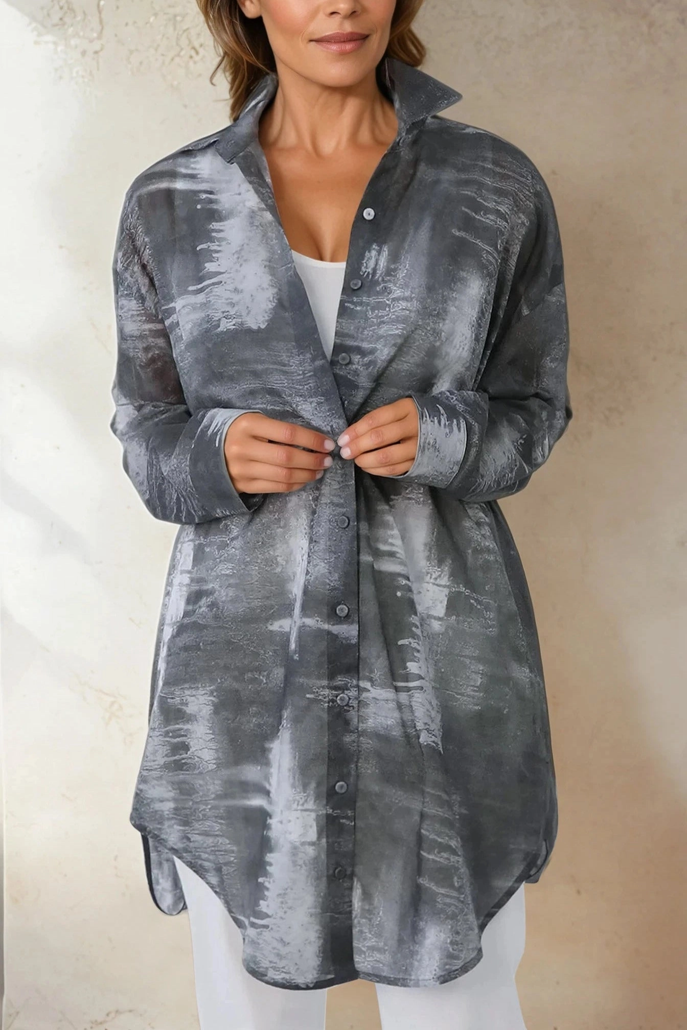 ZURI ONE-SIZE LAYERED TUNIC SHIRT IN ITALIAN COTTON VOILE GREY STORM